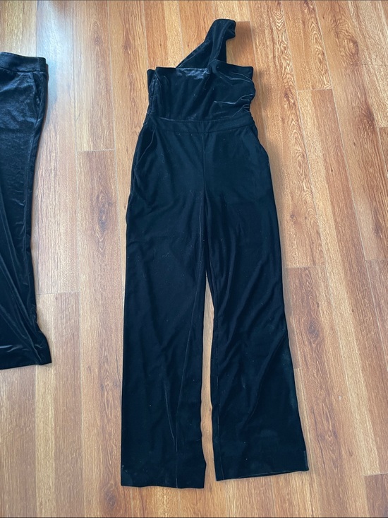 Reiss Pants - Reiss Black One-Shoulder Velvet Wide-Leg Jumpsuit